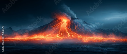 Erupting Volcano With Lava Flow