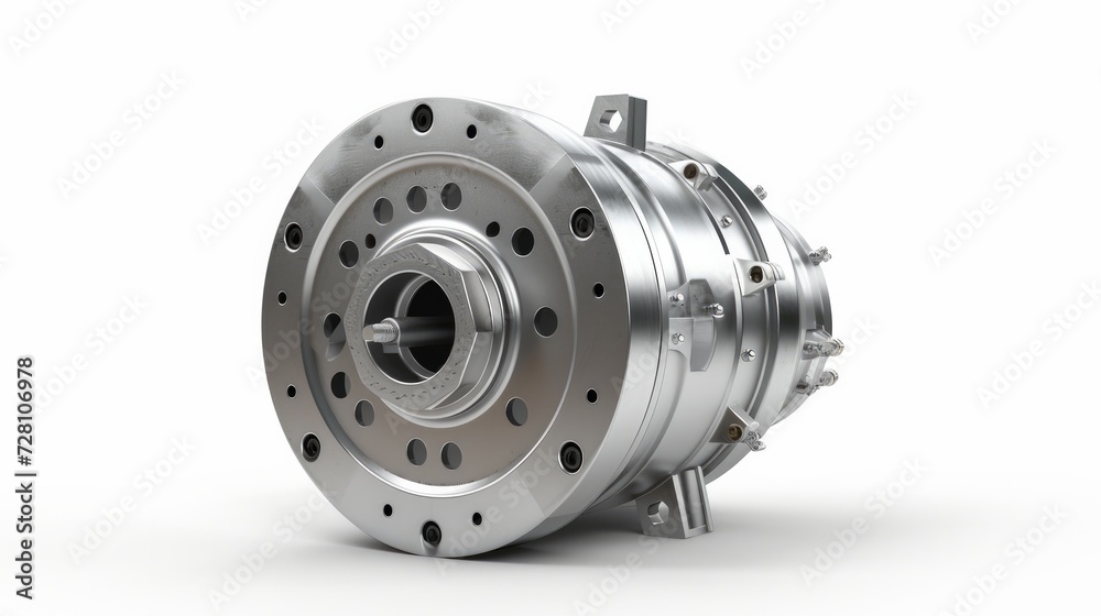 Silver industrial electric motor, 3D rendering isolated on white background Silver industrial electric motor, 3D rendering isolated on white background