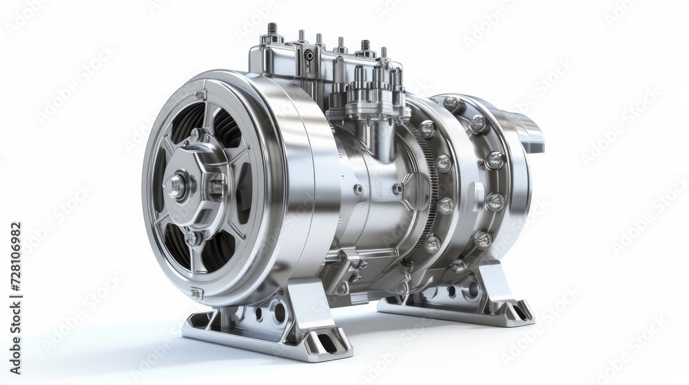 Silver industrial electric motor, 3D rendering isolated on white background Silver industrial electric motor, 3D rendering isolated on white background