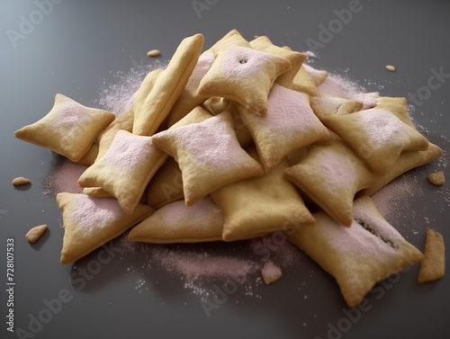Beignet de carnaval alsacien typiques de la région faits en forme de losange à trou appelés késala / kissle, coussins dentelés