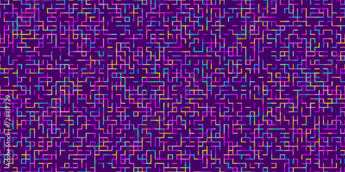 Seamless geometric vector pattern with random colored squared maze or labyrinth. Colorful net texture vibrant pattern. Modern trendy geometric rectangular pattern design for banner, poster or fabric