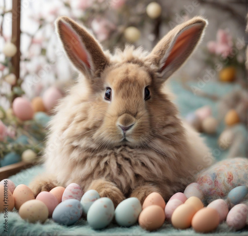 Easter bunny, rabbit and eggs