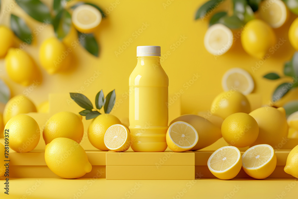 Fresh fruits and product bottle mock up Fresh fruits and product bottle mock up