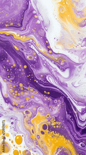 a Purple and yellow swirl pattern wallpaper with bubbles, in the style of conceptual painting, delicate chromatics, fluid acrylics, white background, mixes painting and ceramics - generative ai photo