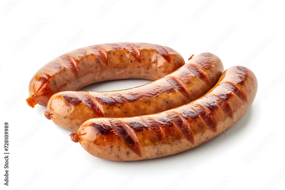 Sommerspezialität: Perfekt gegrillte Bratwurst auf weißem Grund