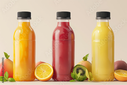 fruits, fresh juice and bottles, mock up