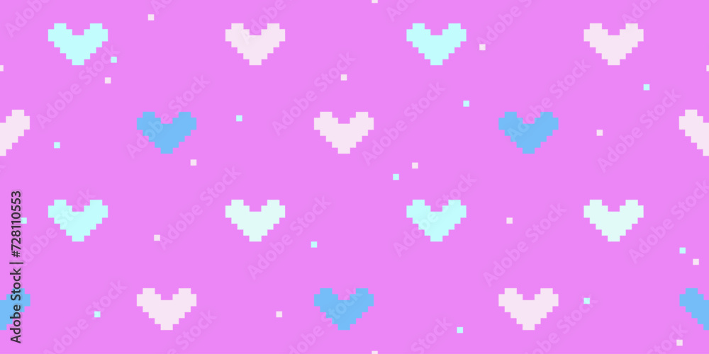 Pixel hearts seamless pattern. Romantic banner vector illustration. 90s and 00s aesthetic background for Valentine's day, social media, card, invitation. Pixel hearts seamless pattern. Romantic banner vector illustration. 90s and 00s aesthetic background for Valentine's day, social media, card, invitation.