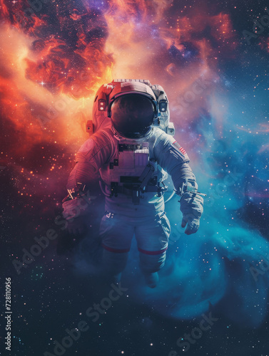 A lone astronaut floats amidst the vast expanse of outer space, their suit reflecting the brilliant stars and the infinite possibilities of the unknown
