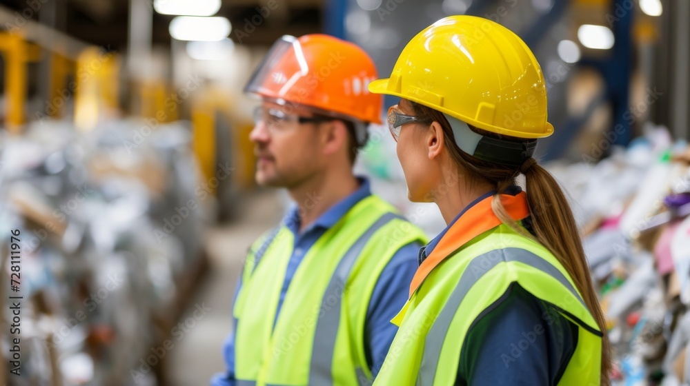 A blue-collar engineer and construction worker, wearing high-visibility workwear and orange hard hats, stand outdoors with their human faces visible, showcasing the importance of safety and preparedn A blue-collar engineer and construction worker, wearing high-visibility workwear and orange hard hats, stand outdoors with their human faces visible, showcasing the importance of safety and preparedn