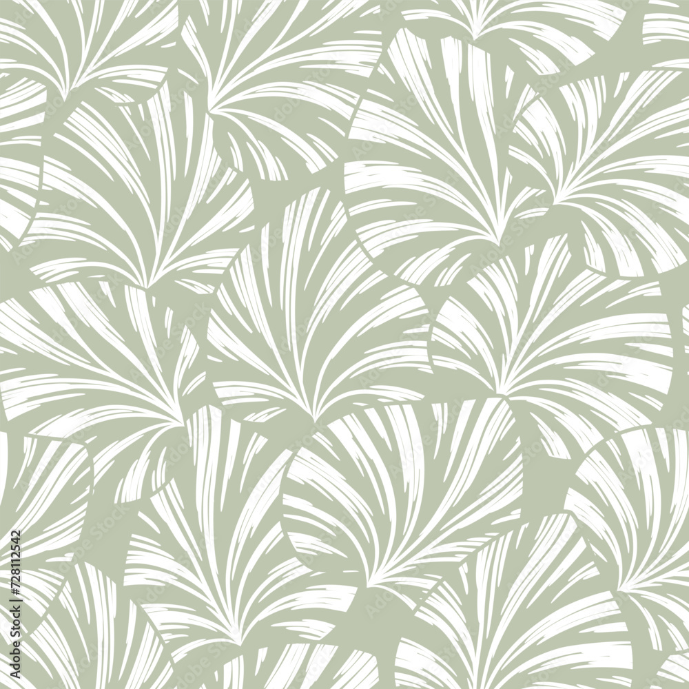 Seamless green  abstract  floral background with white  leaves.Vector hand drawn floral pattern.