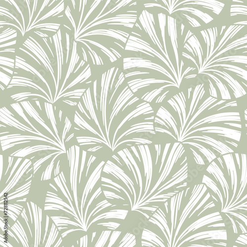 Seamless green abstract floral background with white leaves.Vector hand drawn floral pattern.