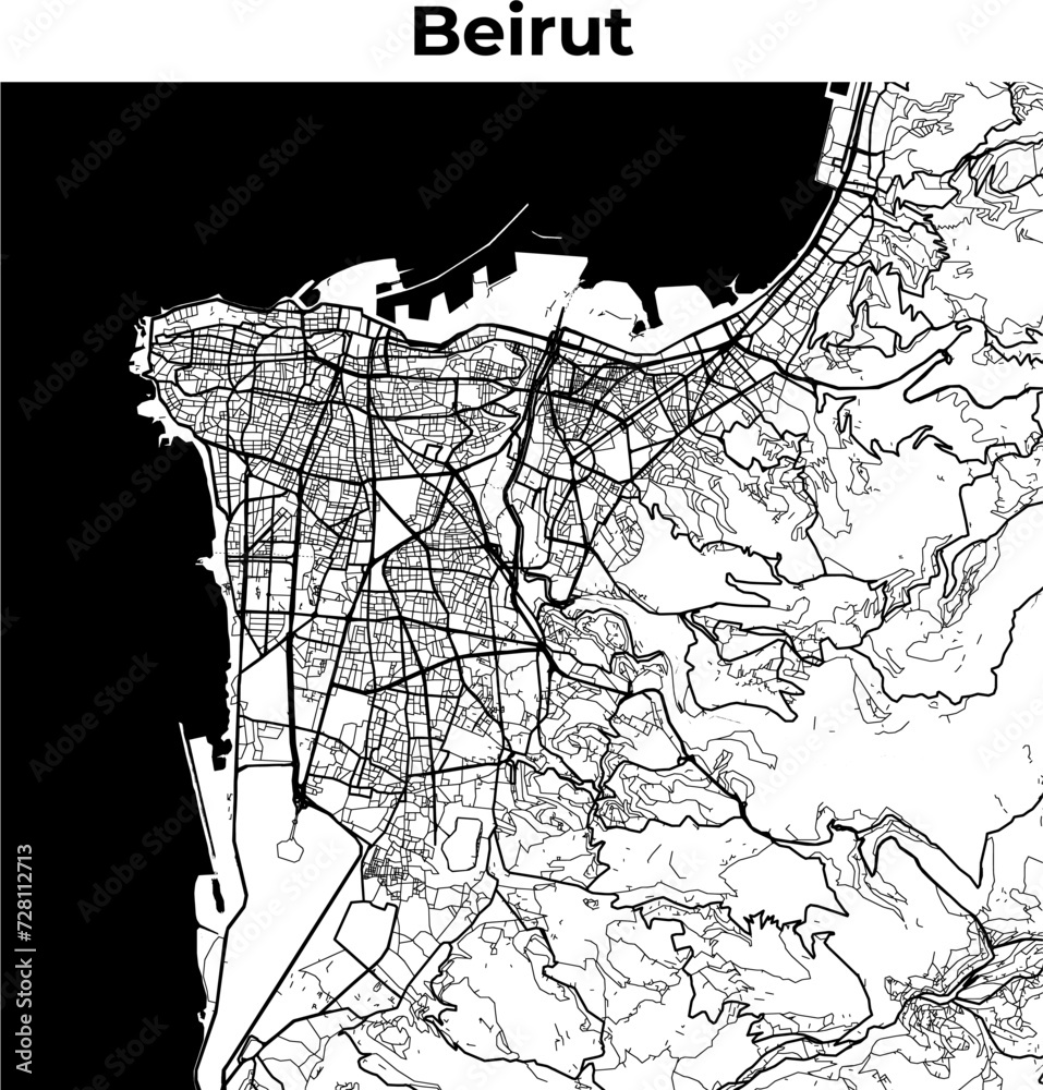 Obraz premium City Map of Beirut, Cartography Map, Street Layout Map