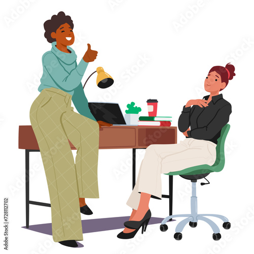 Woman Engaged In A Focused Discussion With Her Colleague In The Office. Characters Exchanging Ideas And Collaborating