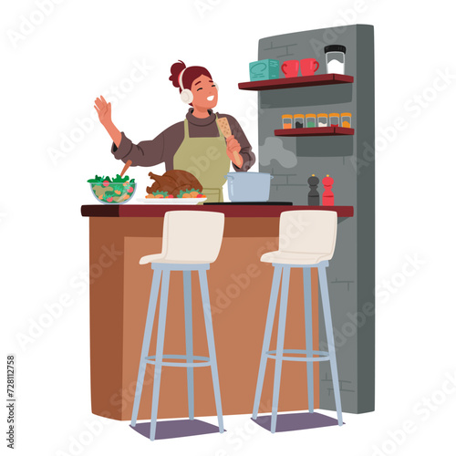 Woman Prepares A Delicious Home-cooked Meal, Gracefully Moving Around The Kitchen, Aromas Fills The Air