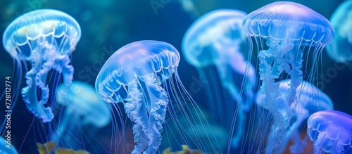 Mesmerizing Group of Blue Jellyfish: Photo of a Group, Blue Jellyfish, in Stunning Display