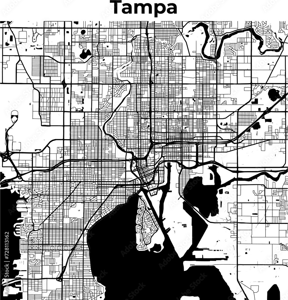 City Map of Tampa, Cartography Map, Street Layout Map
