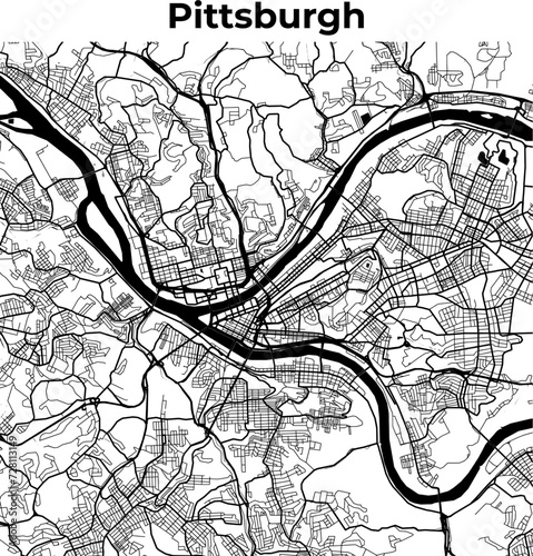 City Map of Pittsburgh, Cartography Map, Street Layout Map