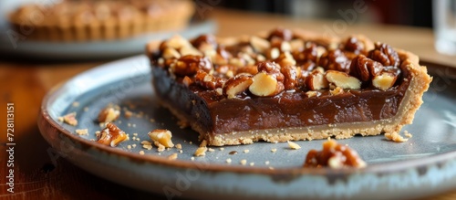 Decadent Nut Caramel Tart Served on a Elegant Plate