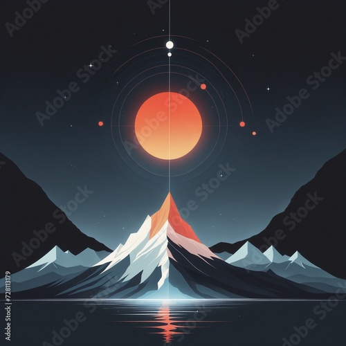 Abstract Celestial Design with Mountain and Eclipse