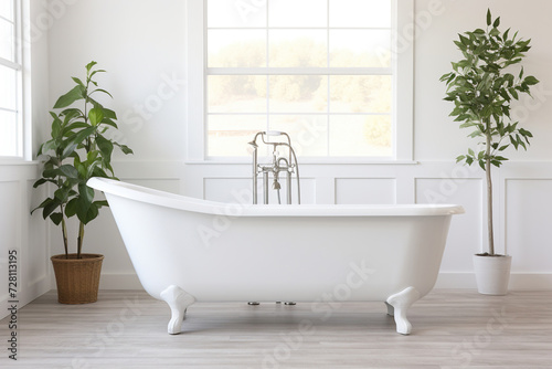 Large white bathtub in a modern bathroom. Generated by artificial intelligence