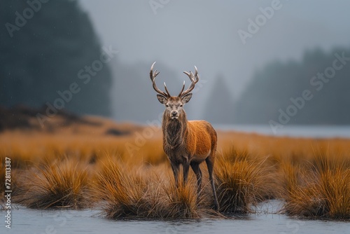 Red deer shows off its antlers on the Scottish moors.
