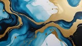 Ink abstract gold paint background art watercolor stone water luxury liquid texture marble. Abstract ink pattern modern gold ocean glitter black design splash blue light brush generative ai