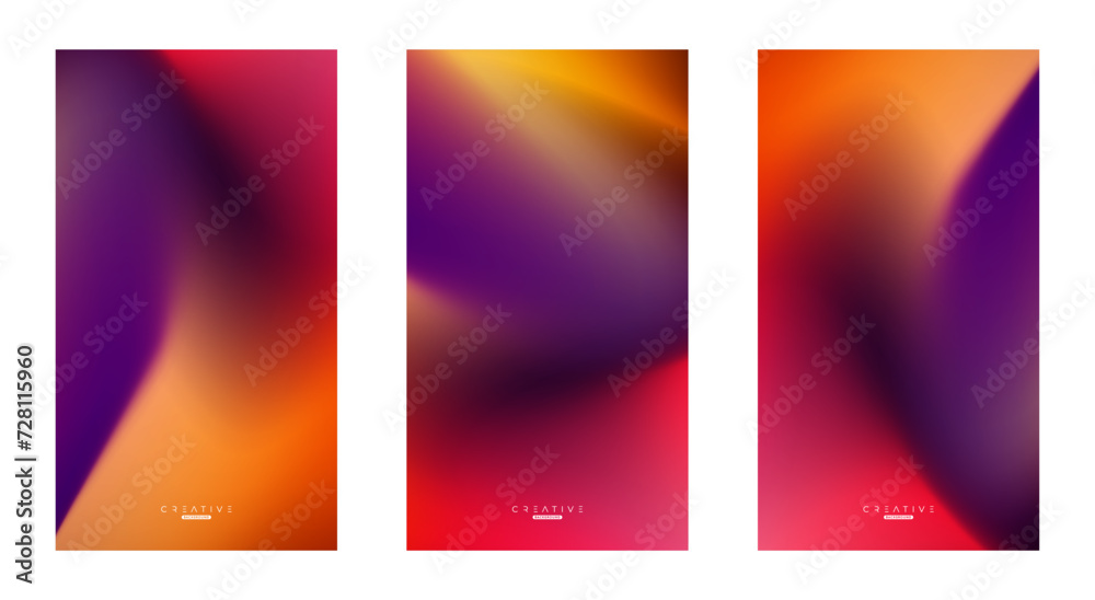 Set of Abstract liquid Gradient Vertical Background. Purple and Orange Fluid Color Gradient. Design Template For ads, Banner, Poster, Cover, Brochure, Wallpaper, and flyer. Vector.