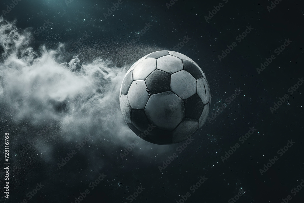 Naklejka premium soccer ball on black sky