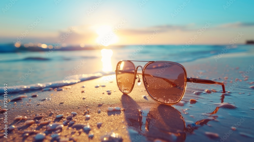 Summer background with sunglasses on the beach. Summer background with sunglasses on the beach.