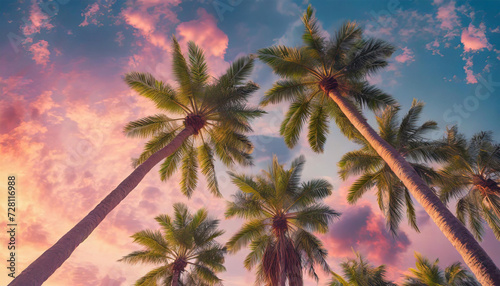 Palm trees in sunset. Generative AI © Adrian