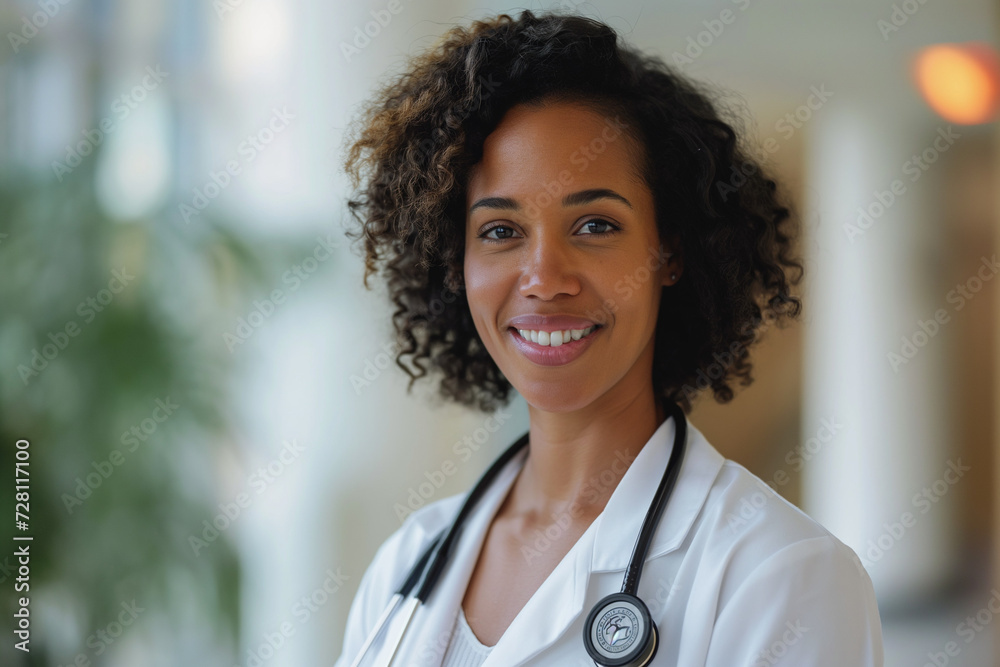 Healthcare professionalism personified by a beautiful doctor with African heritage, her presence in the hospital underscoring the importance of pharmaceuticals in medicine. Healthcare professionalism personified by a beautiful doctor with African heritage, her presence in the hospital underscoring the importance of pharmaceuticals in medicine.