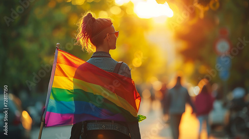 corteo con bandiere arcobaleno, gay pride photo