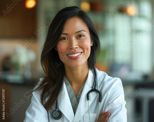 Healthcare professional, an Asian doctor in a hospital, stands as a beacon of pharmaceutical knowledge and medical dedication..