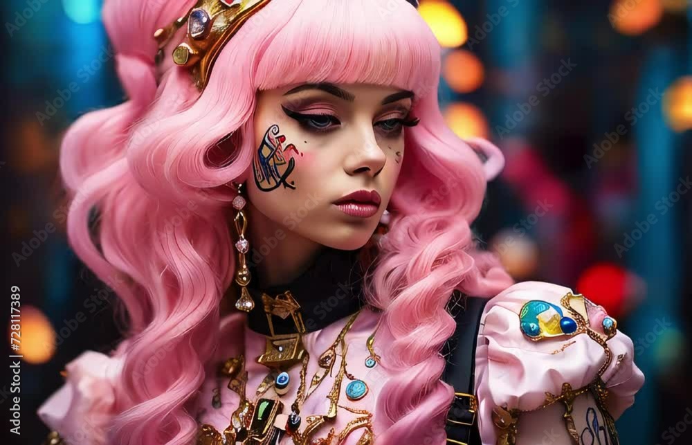 Rose Radiance: A Captivating Portrait of a Woman with Pink Tresses Rose Radiance: A Captivating Portrait of a Woman with Pink Tresses