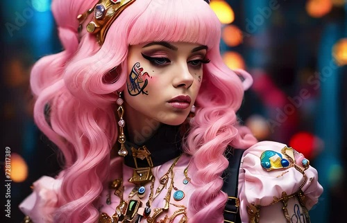 Rose Radiance: A Captivating Portrait of a Woman with Pink Tresses