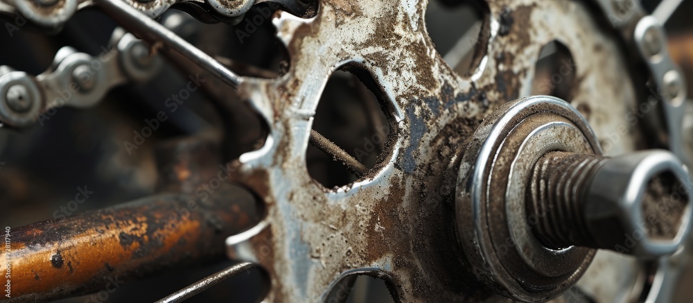 Close-Up Detail of Vintage Bicycle Cogwheel: Up Close and Personal with the Intricate Detailing of a Vintage Bicycle's Cogwheel