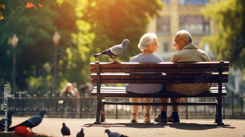 casal de idosos sentados na praça photo
