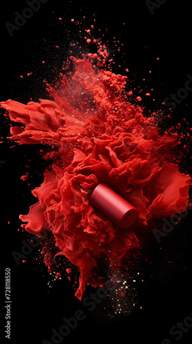 Collage of red lipstick exploding with makeup