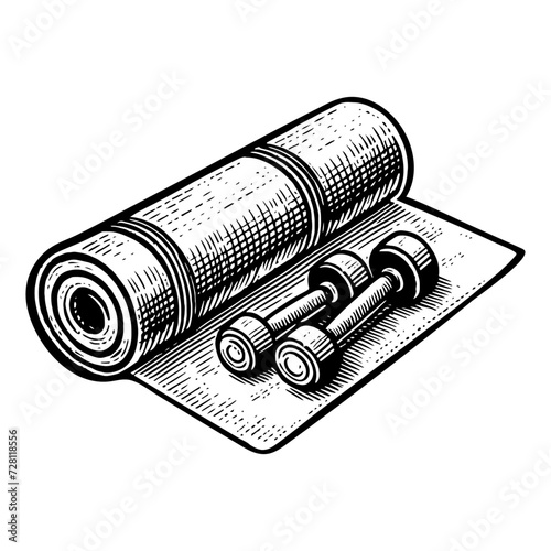mat and dumbbells sport sketch