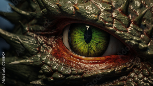 One high detailed realistic reptile eye. Macro Beautiful eyeball of lizard, dragon, snake or crocodile. Fantastic good quality illustration. © vellot