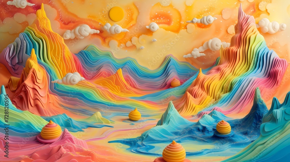 Surreal Colorful Landscape with Abstract Mountains