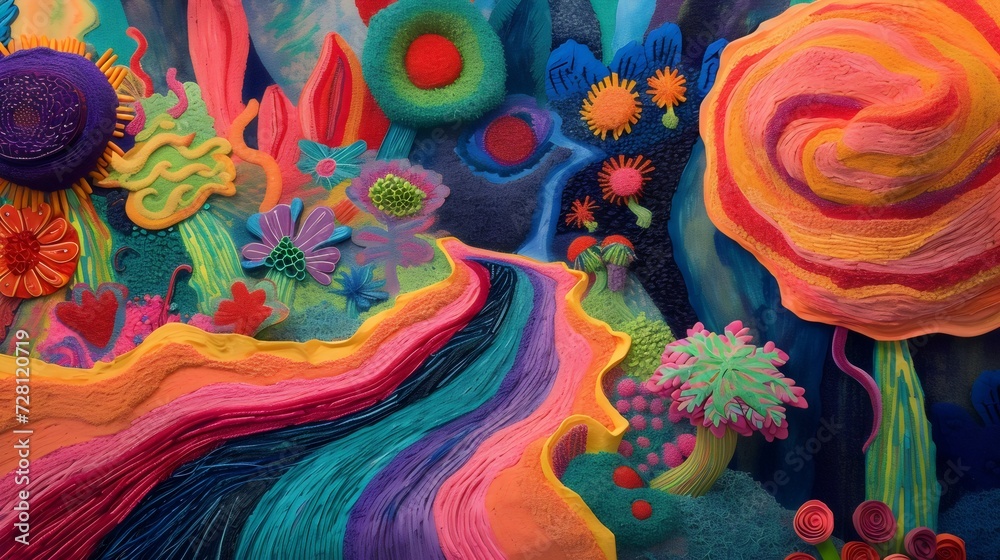 Vibrant Textured Abstract Art Depicting a Fantasy Landscape