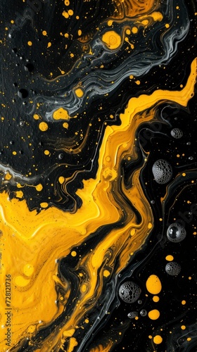 a Black and yellow swirl pattern wallpaper with bubbles  in the style of conceptual painting  delicate chromatics  fluid acrylics  white background  mixes painting and ceramics - generative ai