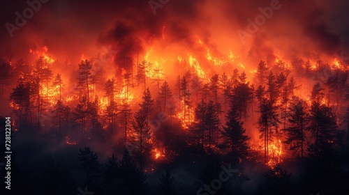 Forest Wildfire at Night