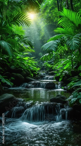 Lush Tropical Rainforest Waterfall