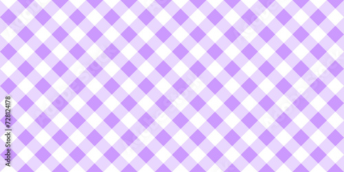 Purple picnic plaid texture. Diagonal gingham pattern. Tablecloth, oilcloth, basket napkin, blanket, handkerchief, wrapping paper, kitchen towel print. Flannel, linen or cotton material design. photo