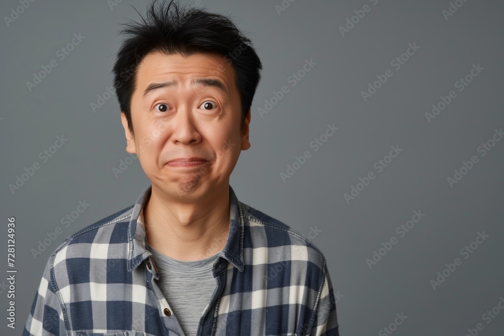 Portrait of an Asian Man with a Comical Disgusted Expression. Generative AI. Portrait of an Asian Man with a Comical Disgusted Expression. Generative AI.