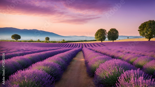 Landscape with lavender field, wallpaper of a beautiful lavender field