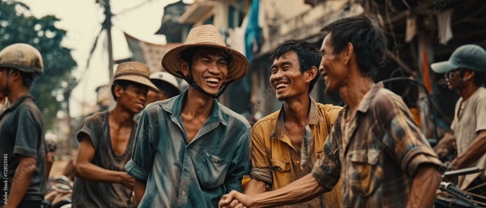 A group of men are smiling and laughing together. Generative AI.