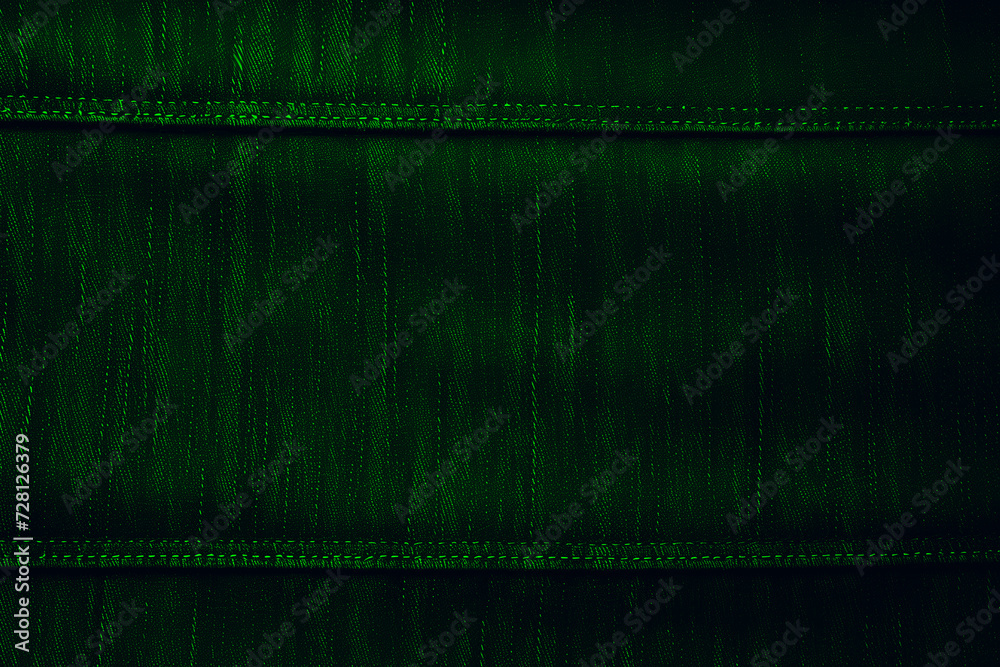 Surface of green fabric denim grunge texture dark tone. Banner, background design images. Blank copy space for text Close-up